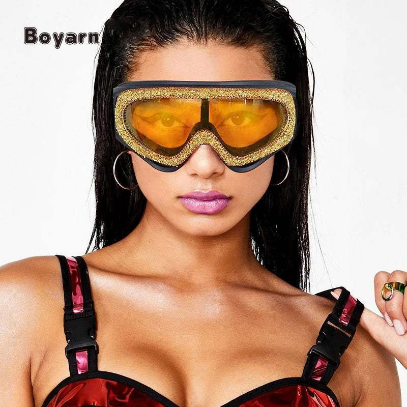 Boyarn Fashion Diamond Portable Outdoor Cycling Racing Snow Ski Protective Eyewear Snowboard Glasses for Adult