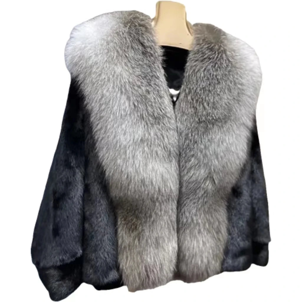 Fashion Women Winter fox Fur Collar Trimming Real Mink Fur Coat