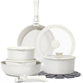 Hot-Selling White Ceramic Aluminum Nonsticking Cookware Set Fry Pan with Detachable Handle Glass Lid Pans Pots for Cooking MegaBDM