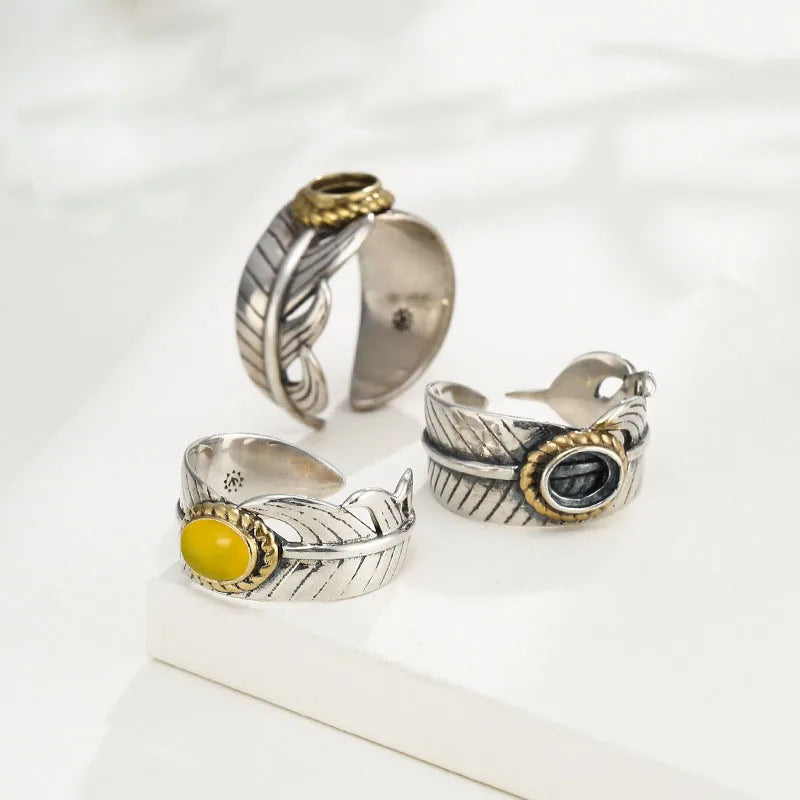 Retro 925 Sterling Silver Feather Bezel Setting Oval Empty Holder Ring for Jewelry Making Accessories Supplies