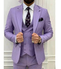 Light Purple Men's Suits Elegant Full Set Single Breasted Formal Outwear 3 Pieces (Jacket+Pants+Vest) Costume
