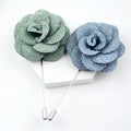 Handmade Floral Long Needle Suit Accessories for Men New Bling Cloth Flower Brooch Artificial Camellia Flower Parties Gifts
