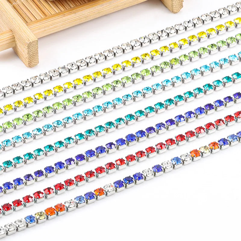 High Quality Color Rhinestone Claw Chain Colorful Chain Dense Cup Stainless Steel Chain for Jewelry Making