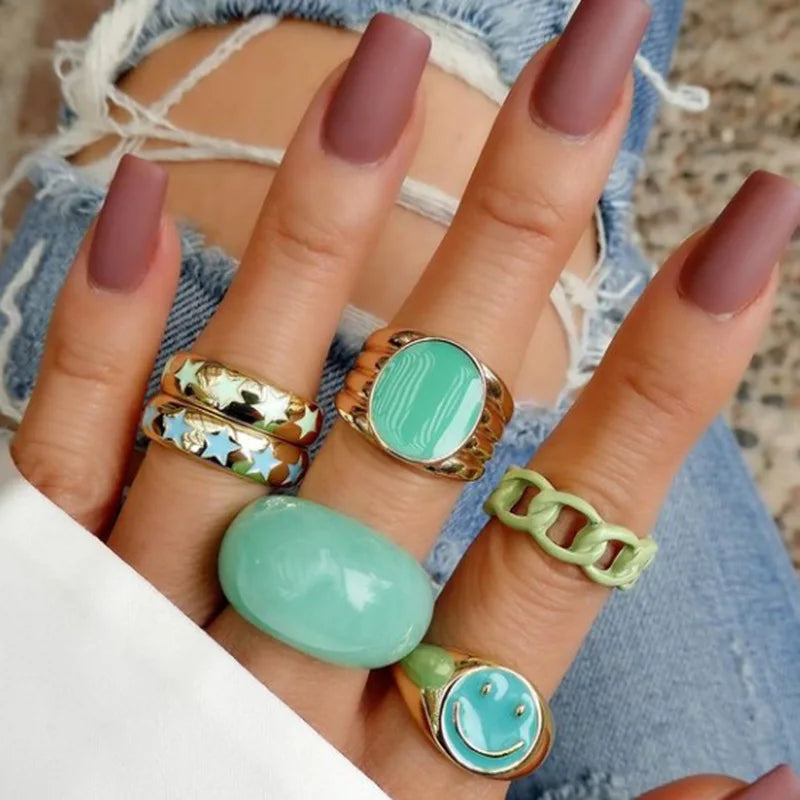 Fenny Ready to Ship Colorful Star Mushroom Ring Trend for Women Tarnish Free Wholesale High End 18K Gold Plated Jewelry