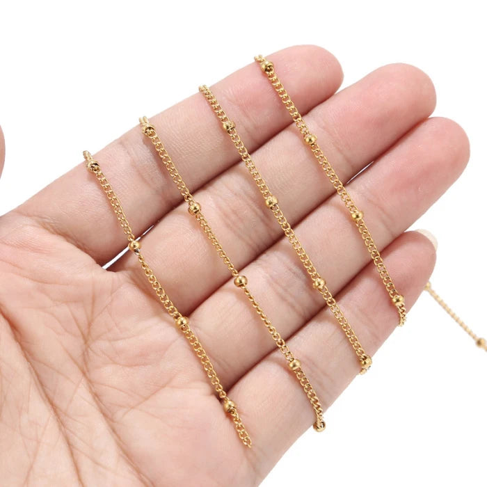 Hypoallergenic DIY Jewelry Findings Fine Link Chain Stainless Steel 1.5/2mm Chopin Bead Chain for Necklace Bracelet Making