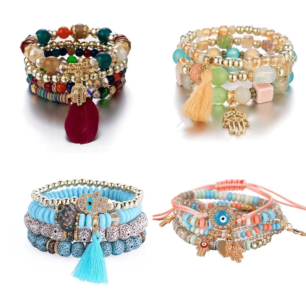 Ojo Beads Hamsa Hand Pendants Bracelet Jewelry Womens Trendy Evil Eye Hamsa Hand Charms Bracelets Bulk Custom