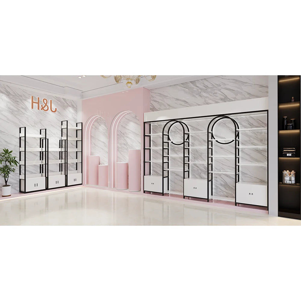 Interior Design Makeup Shelf for Shop Custom Cosmetic Display showcase with Led Perfume Shelf Display