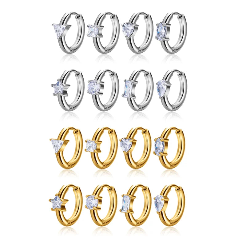 316L Stainless Steel Implant Grade Earrings Zircon Shiny Punk Style Labret Ear Lobe Helix Cartilage Women Body Piercing Jewelry