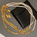 Brass Plated Gold Broken Silver Stitching Natural Freshwater Pearl Necklace for Women Gift Jewelry Custom Design