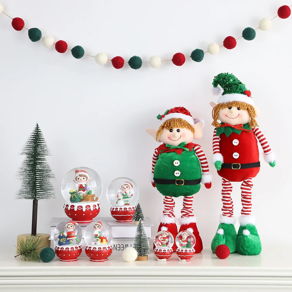 Dining Table Fireplace Decor Cartoon Boy and Girl ELF Gnome Crystal Ball Christmas Snow Globe