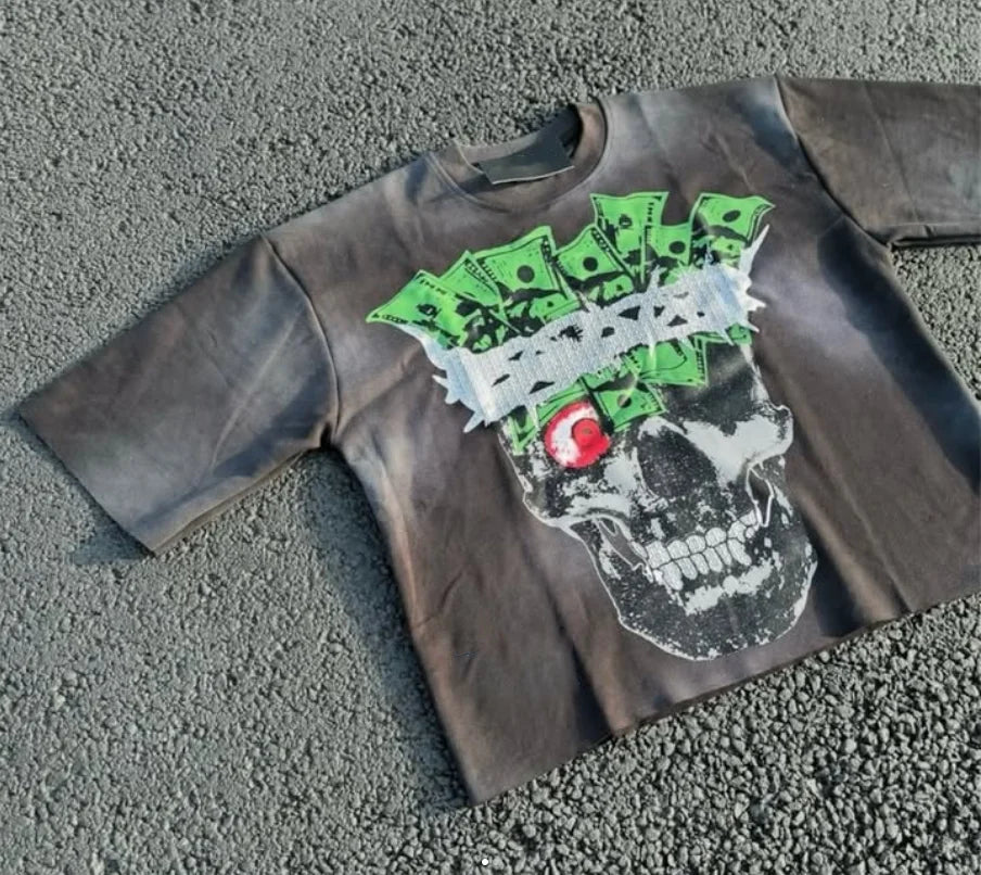 OEM Custom Heavyweight 100% Cotton Cropped T-Shirt 220gsm Hip Hop Graphic Tee Oversized Boxy Fit Summer Fashion Men's DTG Print