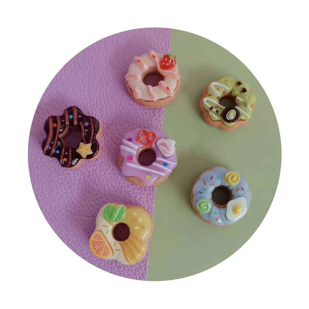 New Novelty 100Pcs Doughnut Miniature DIY Craft Flatback Resin Cabochon Mixed Doughnut Miniature Sweet Desert Slime Charms Craft