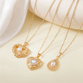 Wholesale New Vintage Stainless Steel 18k Gold Plated Diamond Peach Heart-Shaped Pearl Necklace