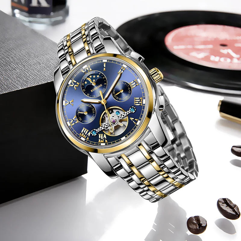 RUIXINE R713 Sapphire Glass Men Watch Fully Automatic Mechanical Movement 50 M Waterproof All Stainless Steel Wristwatches