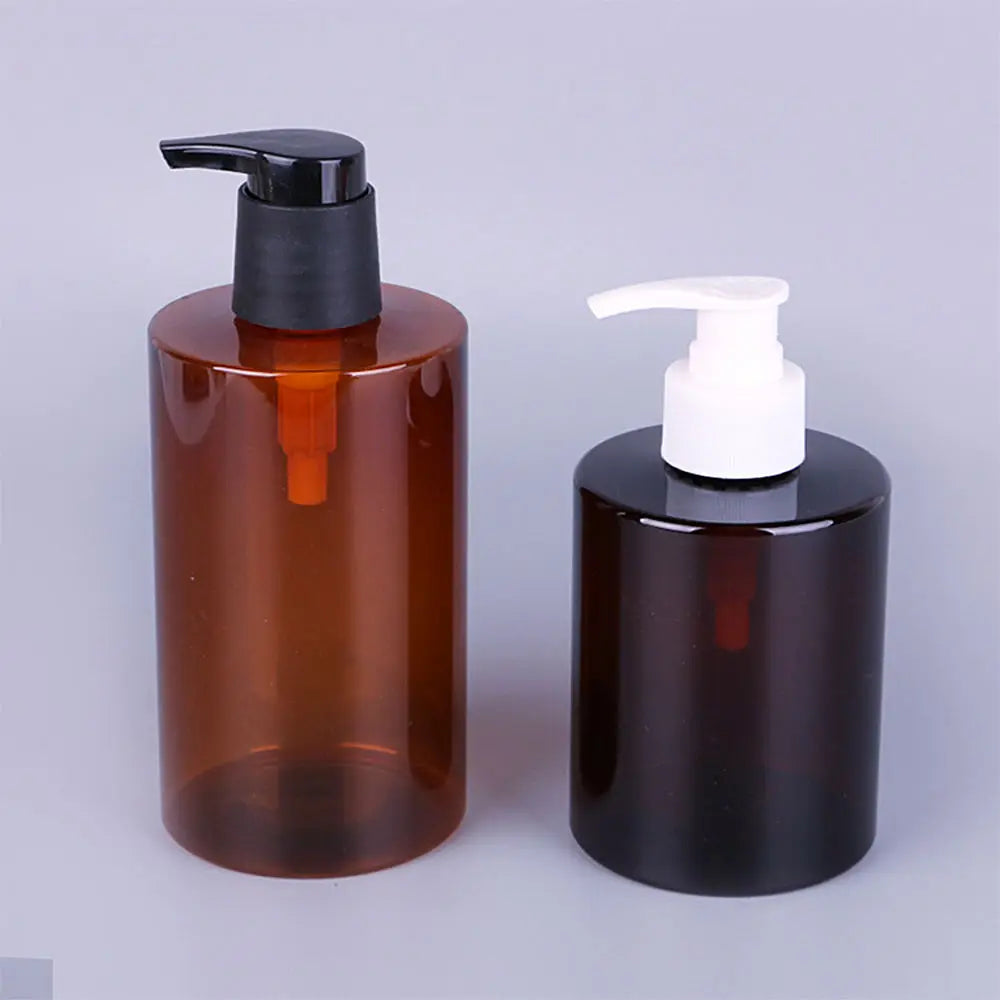 High Quality 300ml 400ml PET Flat Shoulder Amber Empty Plastic Bottles Hand Sanitizer Lotion Bottle with Pump Cosmetic Packaging