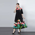 Women's 2024 Summer Runway Chiffon Woven Ruched Pleated Long Sleeve Floral Print Knee-Length Bohemian Dress