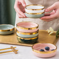 Nordic Dinnerware Ceramic Household Light Luxury Rice Noodle Soup Bowl Small Bowl Single Eating Cereal Bowl with Gold Rim