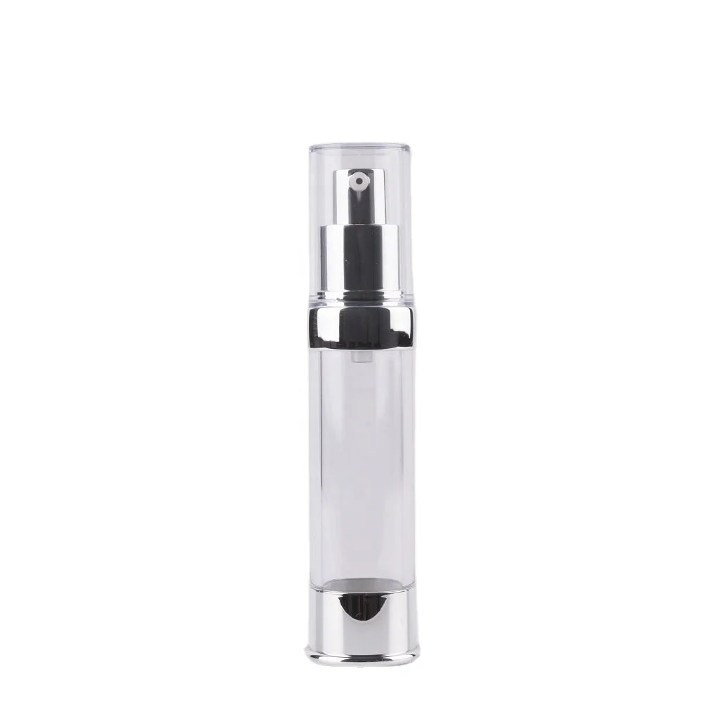 Silver Airless 15/20/30ml Plastic PP Vacuum Lotion Pump Serum Eye Cream Foundation Bottle Logo Printing for Cosmetic Packaging