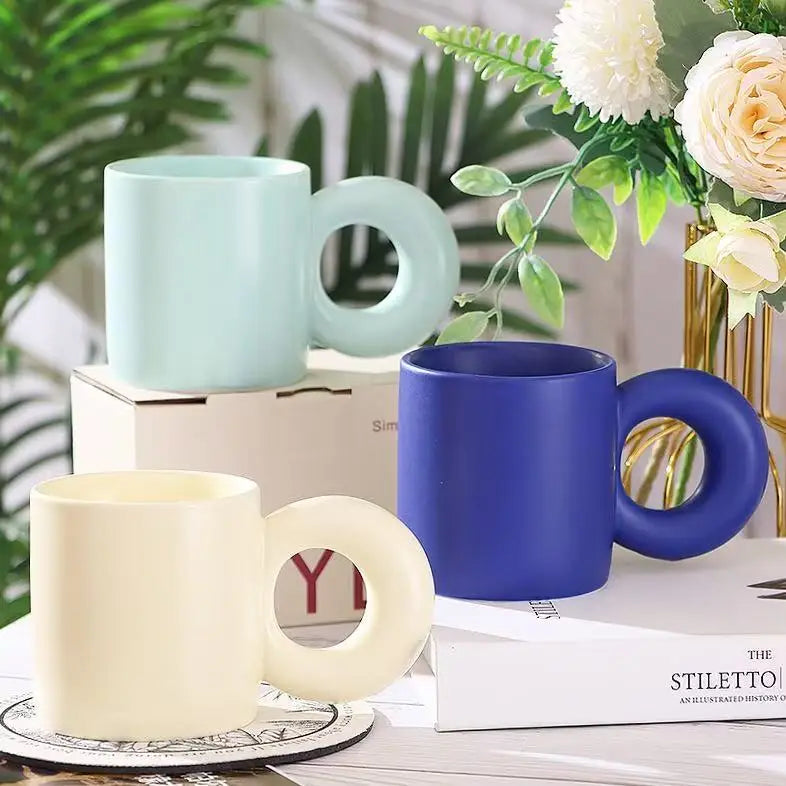 M Mug with Large Round Handle Creative Personality Ceramic Cup Milk Tea Set Kitchen Tableware Gift Suitable for Home Office