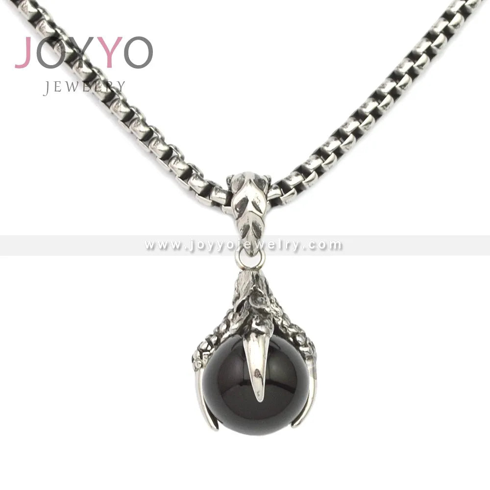 Punk Personality Dragon Ball Black Stone Pendants Trendy Men's Stainless Steel Necklace Pendant