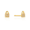 Factory Wholesale Mini Gold Plated 925 Sterling Silver Padlock Sparkle Stud Lock Earring for Women