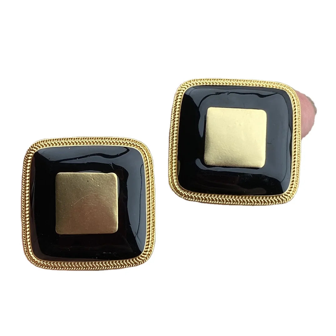 Kaimei New Arrival New Vintage Vintage Minimalist Classic Handmade Enamel Fashion Medieval square Big Black Stud square Earrings
