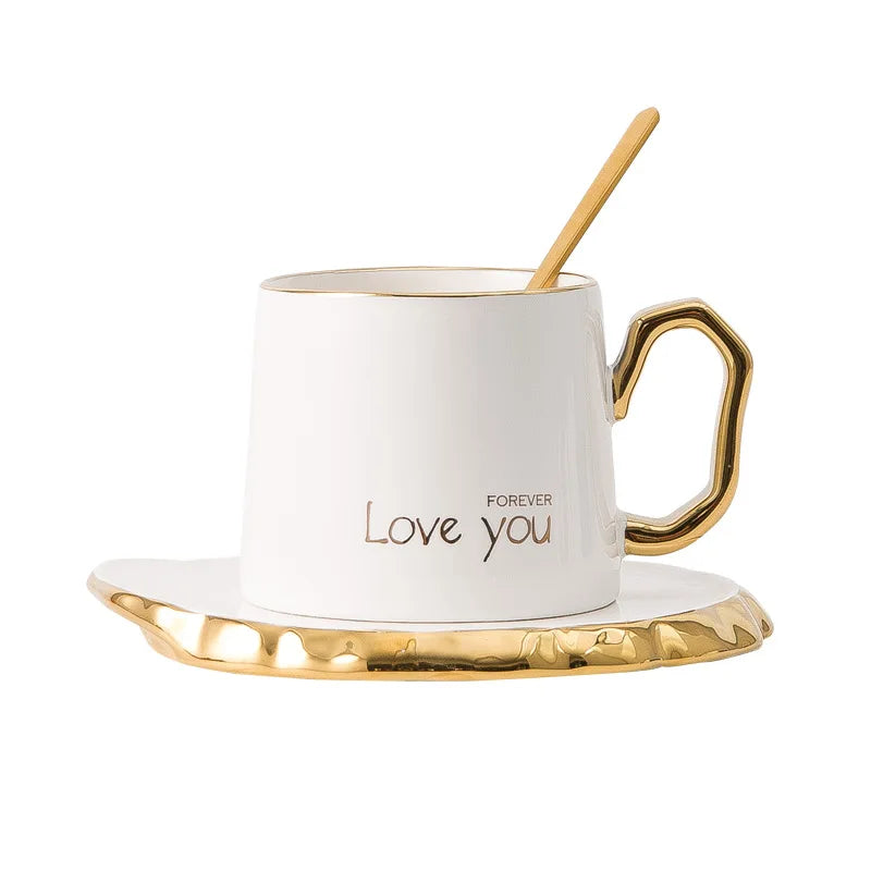 European Irregular Ceramic Cup With Gold Rim Wholesale Creative Reusable Coffee Cups Mugs