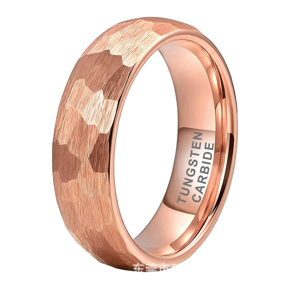 2025 8 mm Rose Gold Hammered  Men's & Women's Stainless Steel Engagement Wedding Tungsten Rings