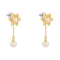 Original Design 18K Gold Plated Brass Jewelry Snowflake Pearl Drop Earrings for Women Delicate Pendientes Earrings E221486