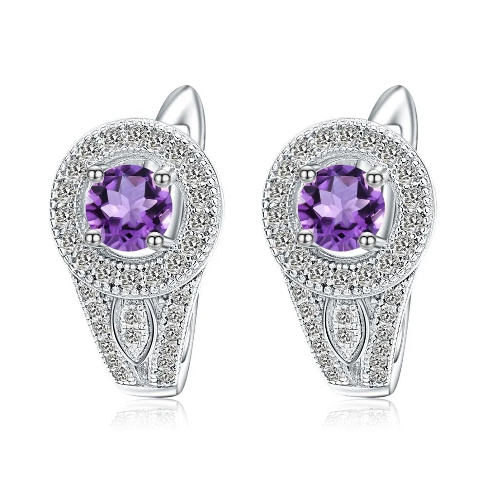 Abiding Natural Amethyst Gemstone Piercing Handmade Jewelry 925 Sterling Silver Earrings for Women