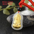 Certified Gold Inlaid 3D 4D Hetian Jade Pure Gold\ Flame Guanyin Buddha Pendant Factory Wholesale