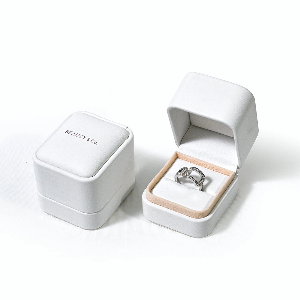 Custom Ring Packaging PU Leather Couple Engagement Wedding Ring Box Luxury Jewellery Box