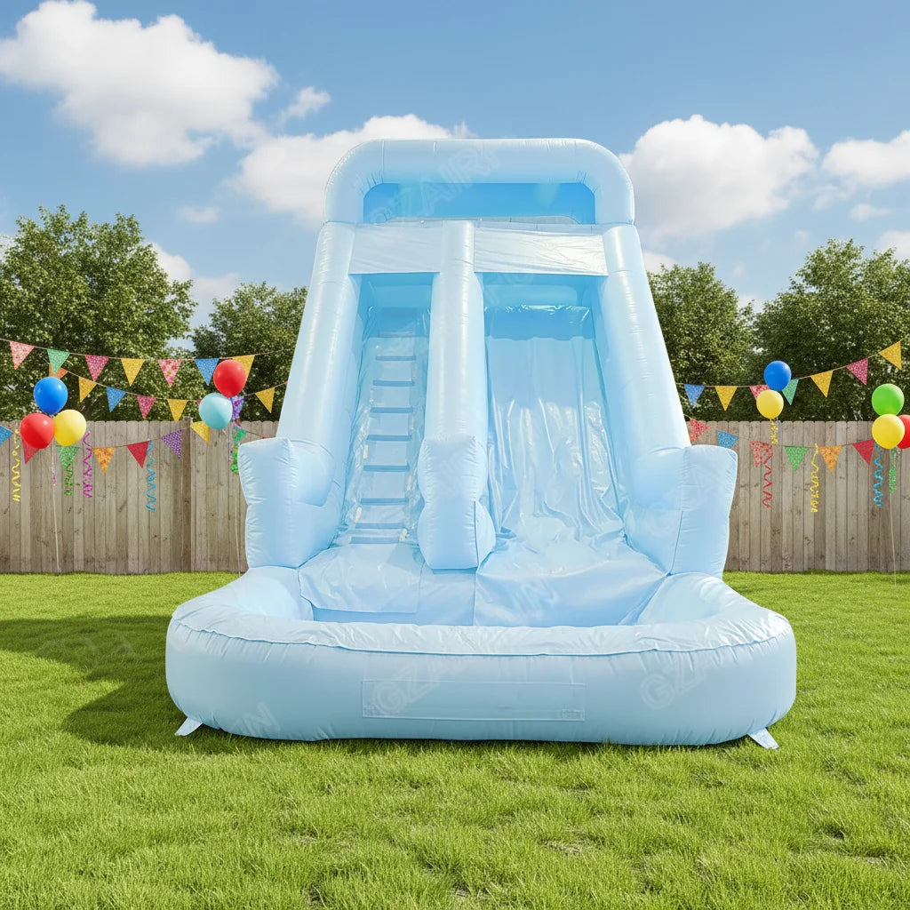 Custom Commercial Large Light Blue Inflatable Water Slide Kids Slide With Pool