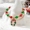 Rinhoo Christmas Series Charm Bracelet Handmade Enamel Santa Tree Snowman Charm Elastic Green Red Beaded Chain Bracelet Jewelry