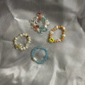 Natural Crystal Stone Freshwater Pearl Beads Smile Face Handmade Ring Jewelry SR023