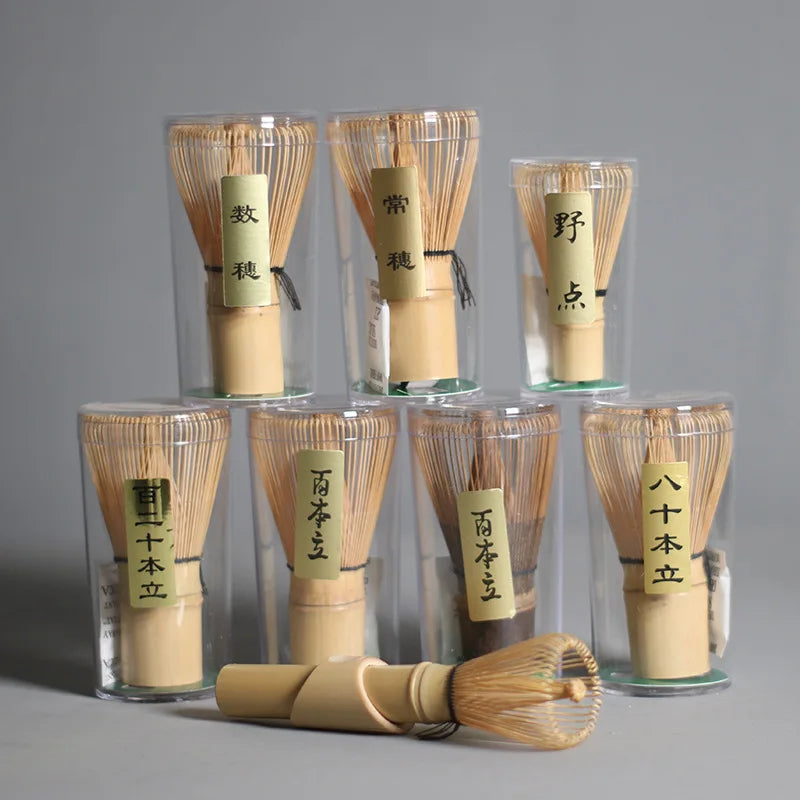 Custom Logo Chasen Set Durable Green Tea Bamboo Matcha Whisk 100 Prongs and Stand Spoon Set With Gift Box