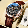 LIGE LG8912  Customized Watches Brown Leather 3 Subdials Business Calendar Quartz Waterproof Watch Sport R  Men's Wristwatches