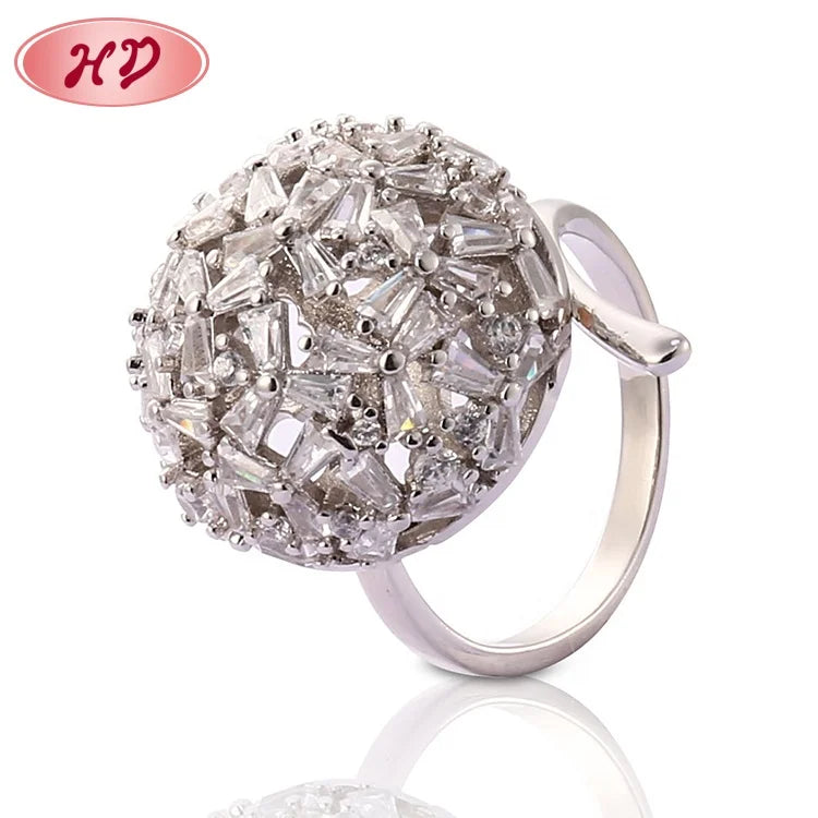 New Model Female Sterling Silver Gemstone Flower Design Jewelry Rings Fashion Women CZ Dandelion Ring
