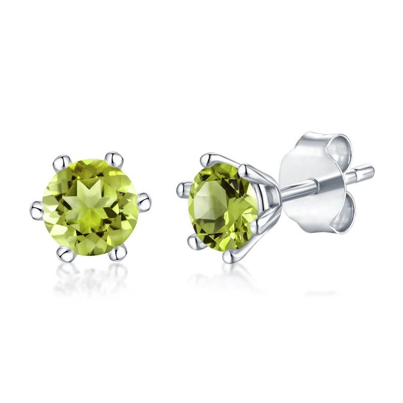 S03A Abiding Shield Tarnish Free Solid 925 Sterling Silver Natural Peridot Gemstone Rhodium Plated Stud Earrings Wholesale
