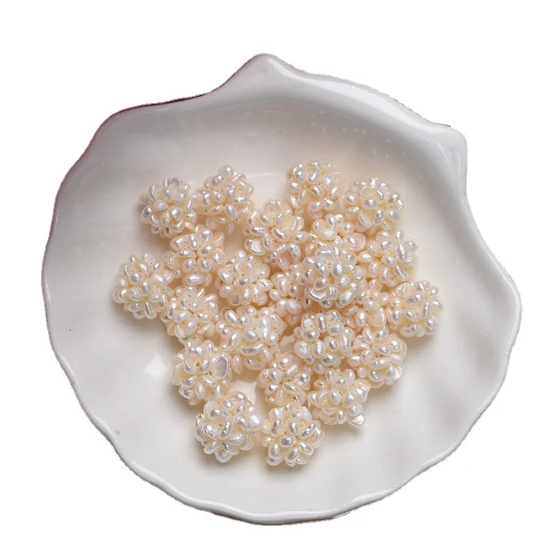 10-11mm Baroque Natural Freshwater Pearl Earrings Necklace Handwoven Small Flower Ball White Color Accessories Jewelry Making