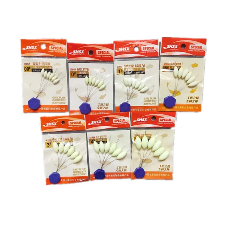 SHSX 6pcs/bag Mini Fishing Float Bobber Seven-star Oval Luminous Fishing Float Foam Instead of the Space Beans