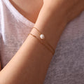 Elegant Temperament Natural Freshwater Pearl 7MM Bracelet 18k Gold Plated Stainless Steel Double Layer Chain Bracelet for Women