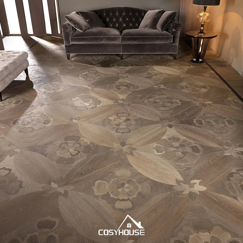 Luxury Versailles Parquet Flooring Floral Inlay Engineered Wood Floor Decorative Wooden Flooring for Villa Interior