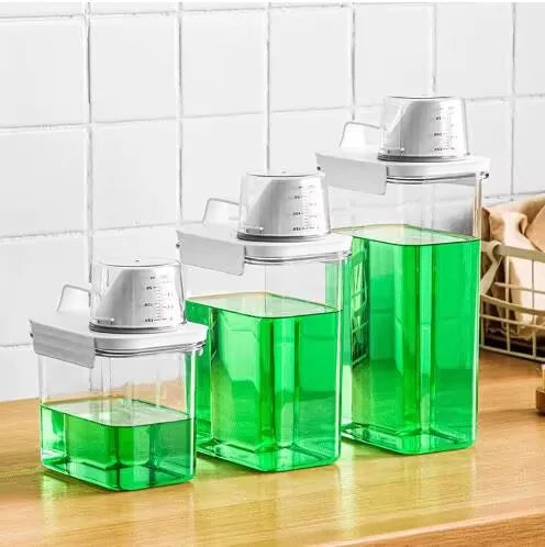 Portable Washing Powder Dispenser with Measuring Cup Airtight Laundry Liquid Storage Jar for Convenient and Efficient Laundry