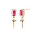 Diamond Earrings 18k White Gold Pearl Mounts Ruby Earrings with Natural Gemstone for Pearl