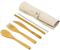 Wholesale Bamboo Cutlery Set Wooden Spoon Fork Knife Kits Chopsticks and Straw Flatware Sets