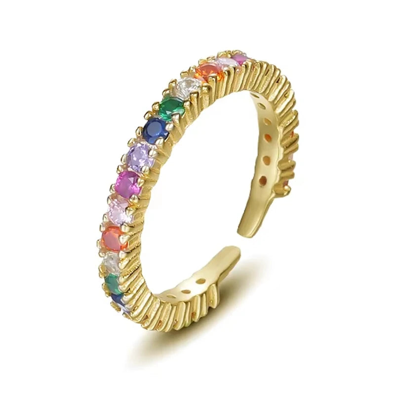 Original Design Colorful Stone Fine Jewelry Rings 18k Gold Plated Tiny Round Rainbow Zircon Rings for Women