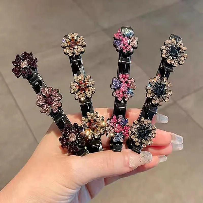 Sparkling Crystal Stone Braided Hair Clover Clips for Thick Thin Hair Girls/Women Hair Accessories for Styling Sectioning