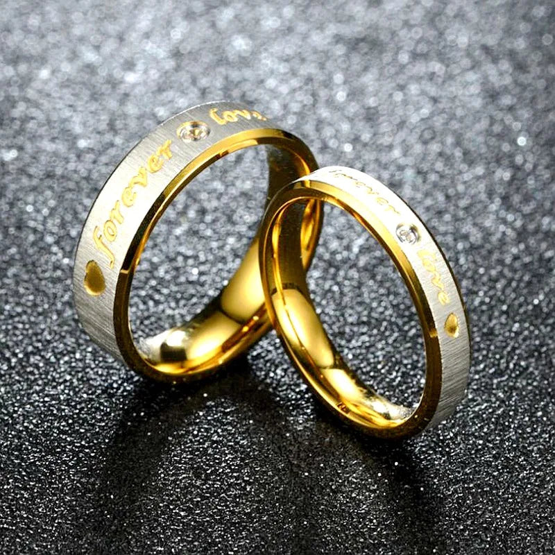 Trendy Valentine's Day Gift Forever Love Couples Ring Stainless Steel Shining Zircon Wedding Engagement Couple Rings