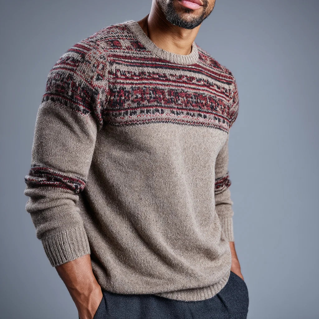 Men's Fair Isle Patterned Wool Pullover Traditional Knit for Autumn Winter Anti-Wrinkle Anti-Shrink Breathable with Front Logo